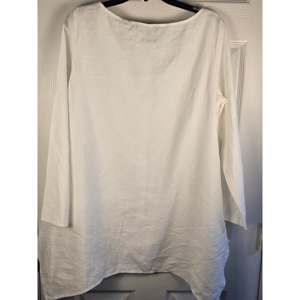 FH Clothing Co White Button Down Tunic Top Long Sleeve Coastal Old Money Small - Picture 2 of 8